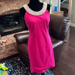 Pink Pearl Collar Womens Cocktail Dress